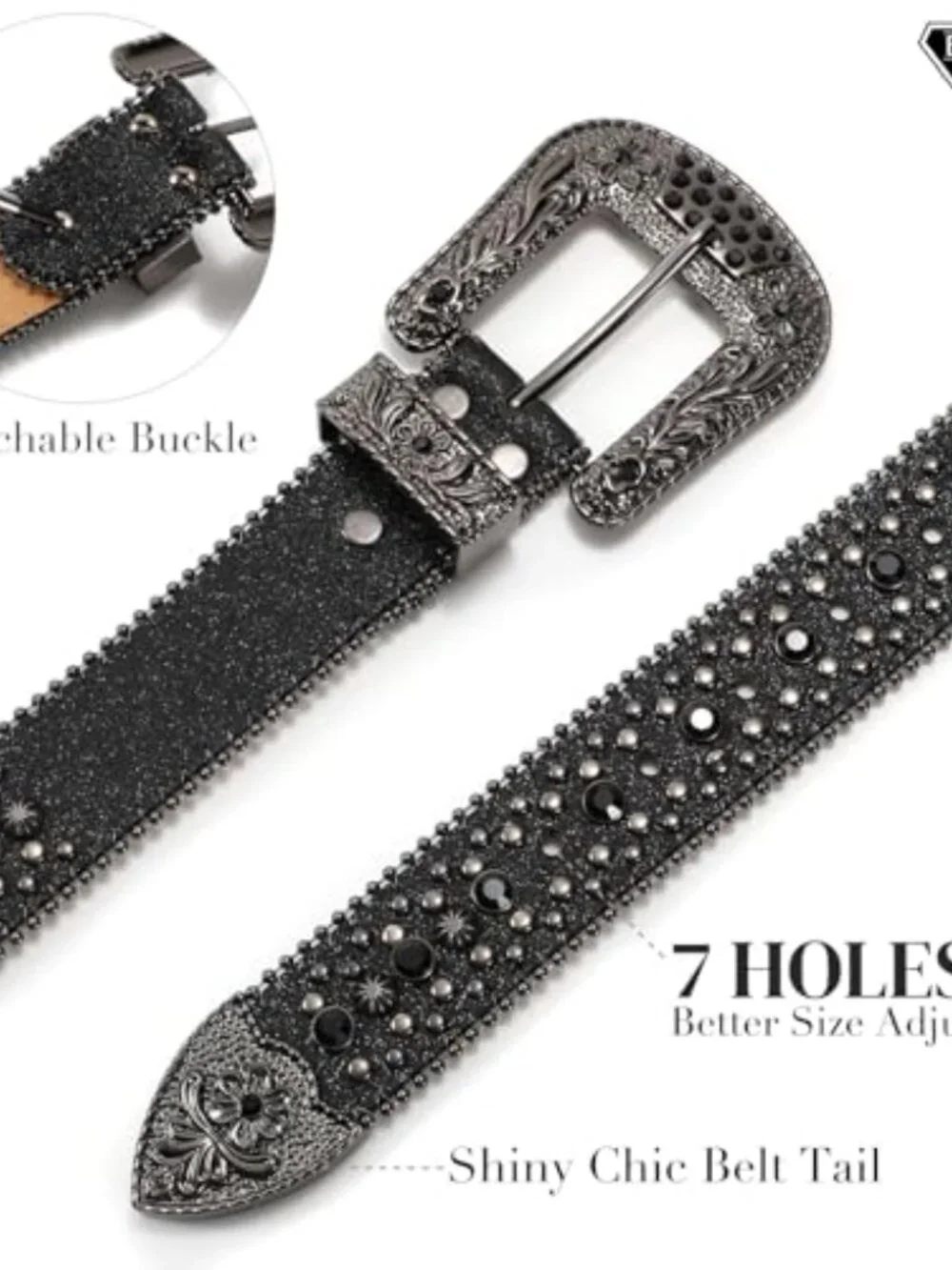 Rhinestone Belt Goth Bling Belt Sparkly Leather Western Cowboy Belt